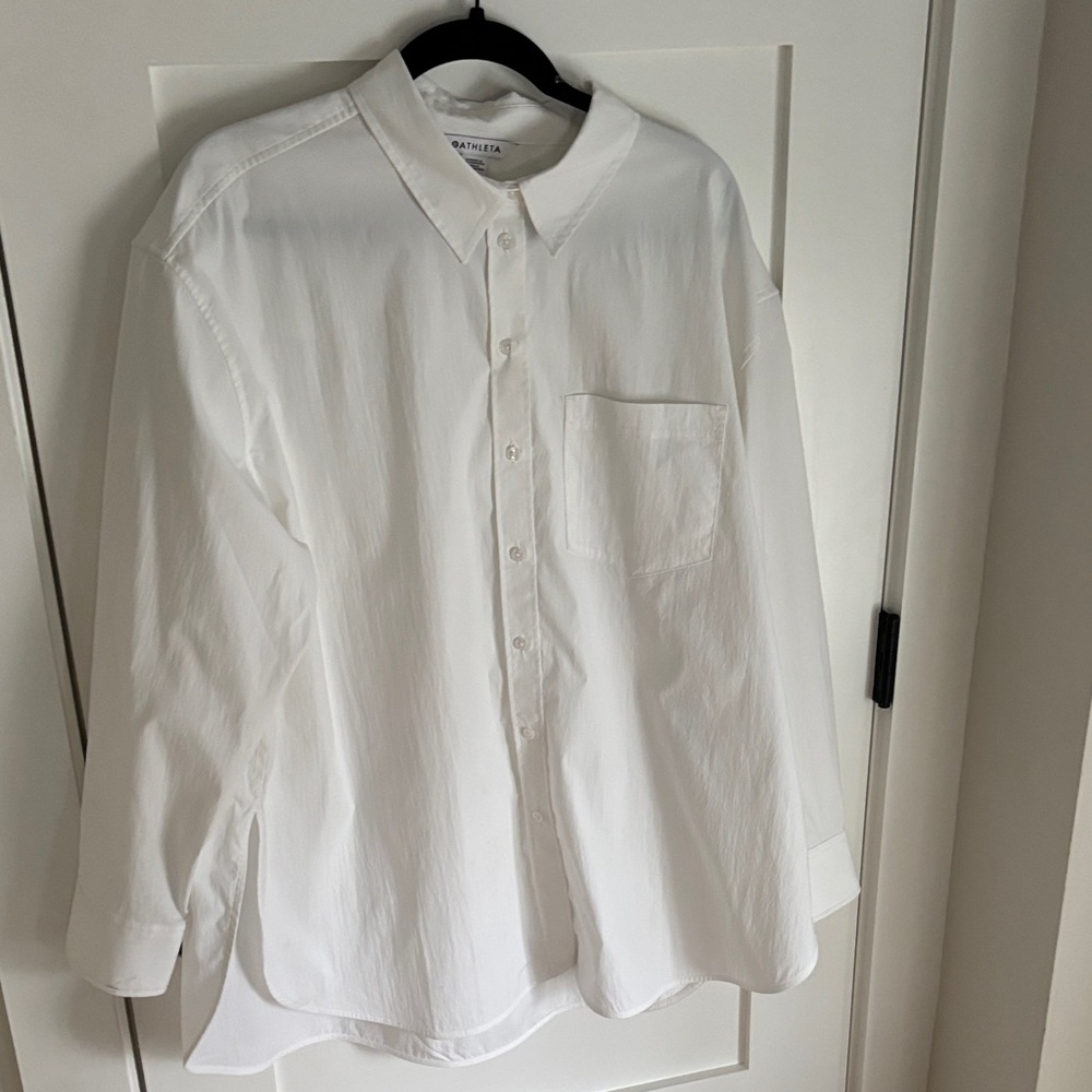 Athleta WOMENS STRETCHY White Casual Button-Down Shirt